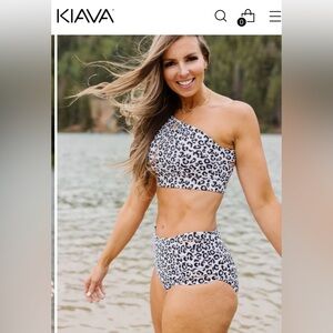 KIAVA Asymmetrical Swim Top in White Leopard Size M NEW